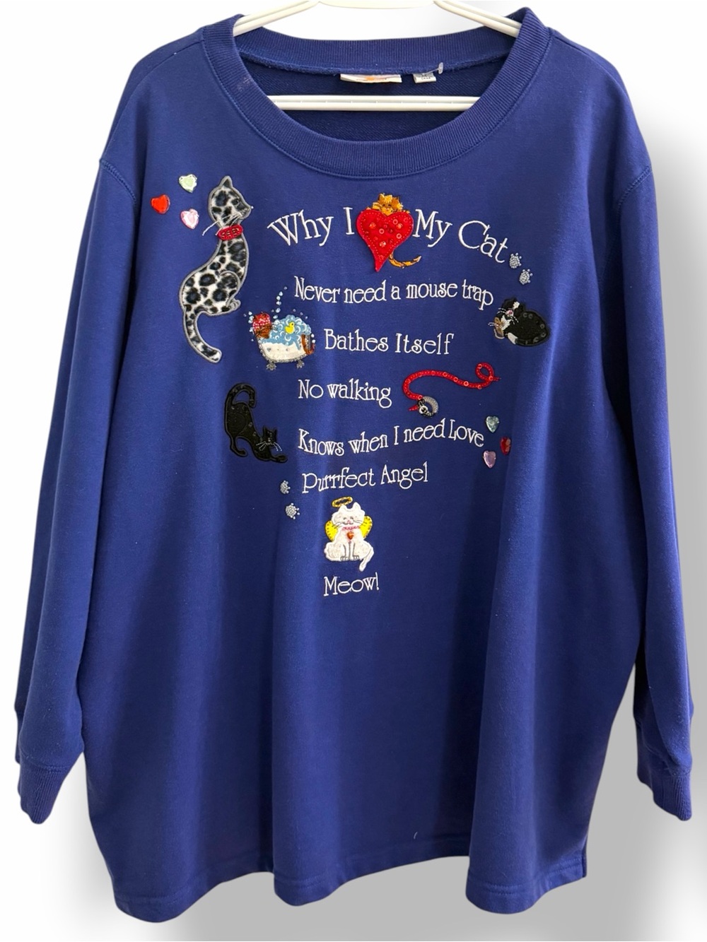 Vintage Quacker Factory 3X Cat Lover Embellished Sequin Applique Sweatshirt